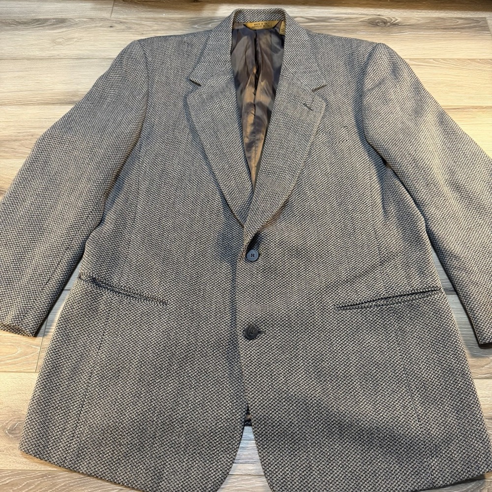 Donna Karen Men's Beige & Brown Check Wool‎ Sport Coat Blazer 44 US